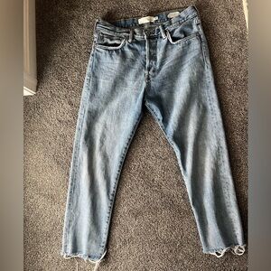 H&M Light Blue Tapered Jeans with Raw Edge